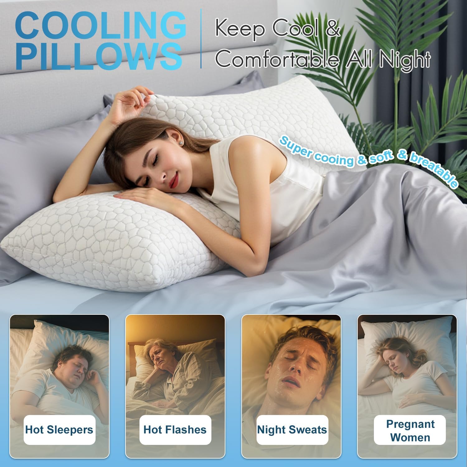 Cooling Gel Memory Foam Pillows Queen Size, Set of 2