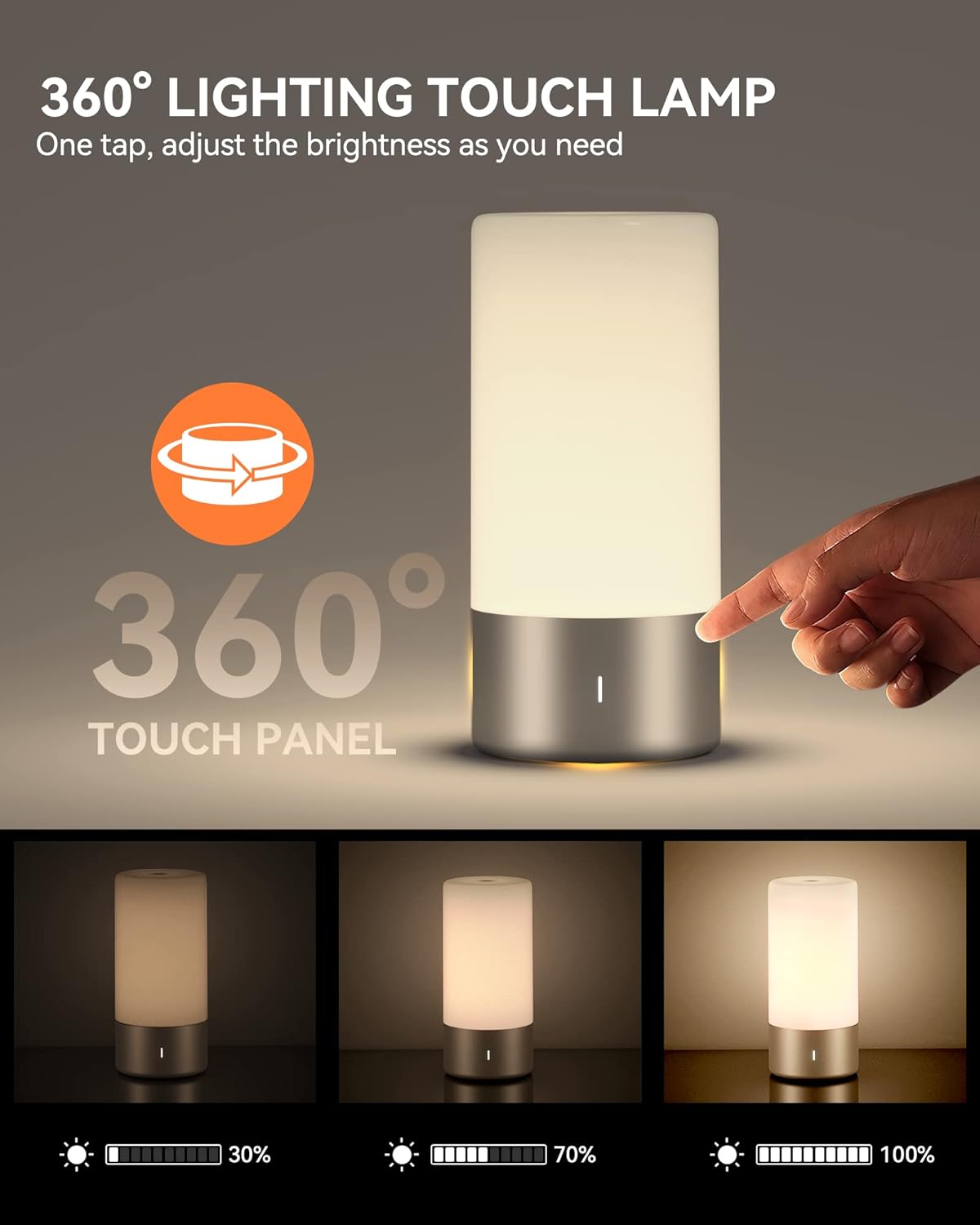 Bedside Touch-Control LED Lamp, 3-Level Dimmable with RGB Mode