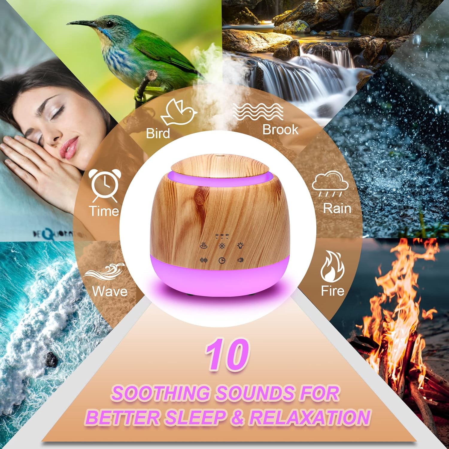 Essential Oil Diffuser & White Noise Machine Light Brown