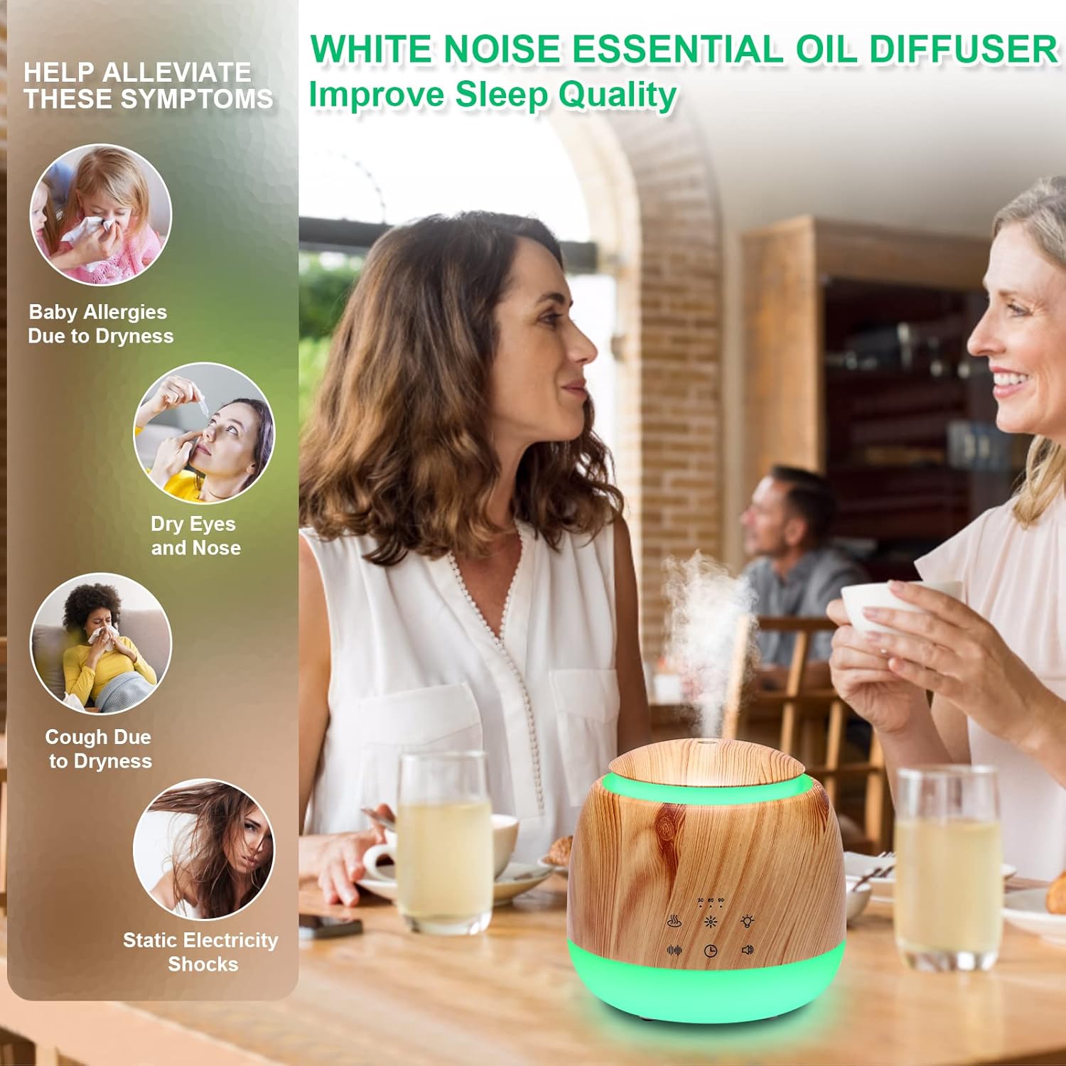 Essential Oil Diffuser & White Noise Machine Light Brown