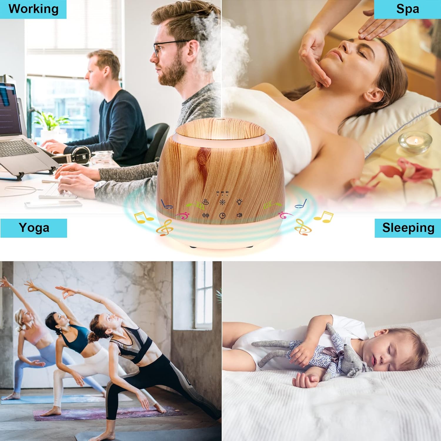 Essential Oil Diffuser & White Noise Machine Light Brown